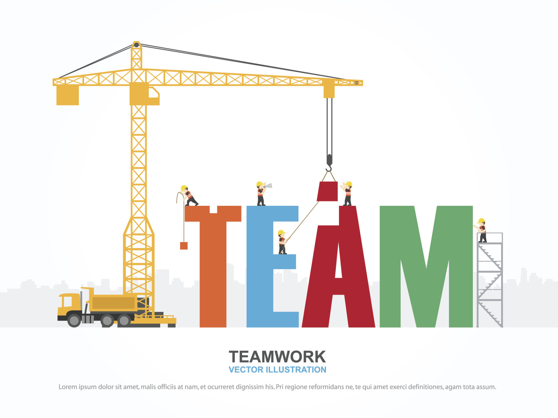 Crane and team building. Infographic Template. Vector Illustration.
