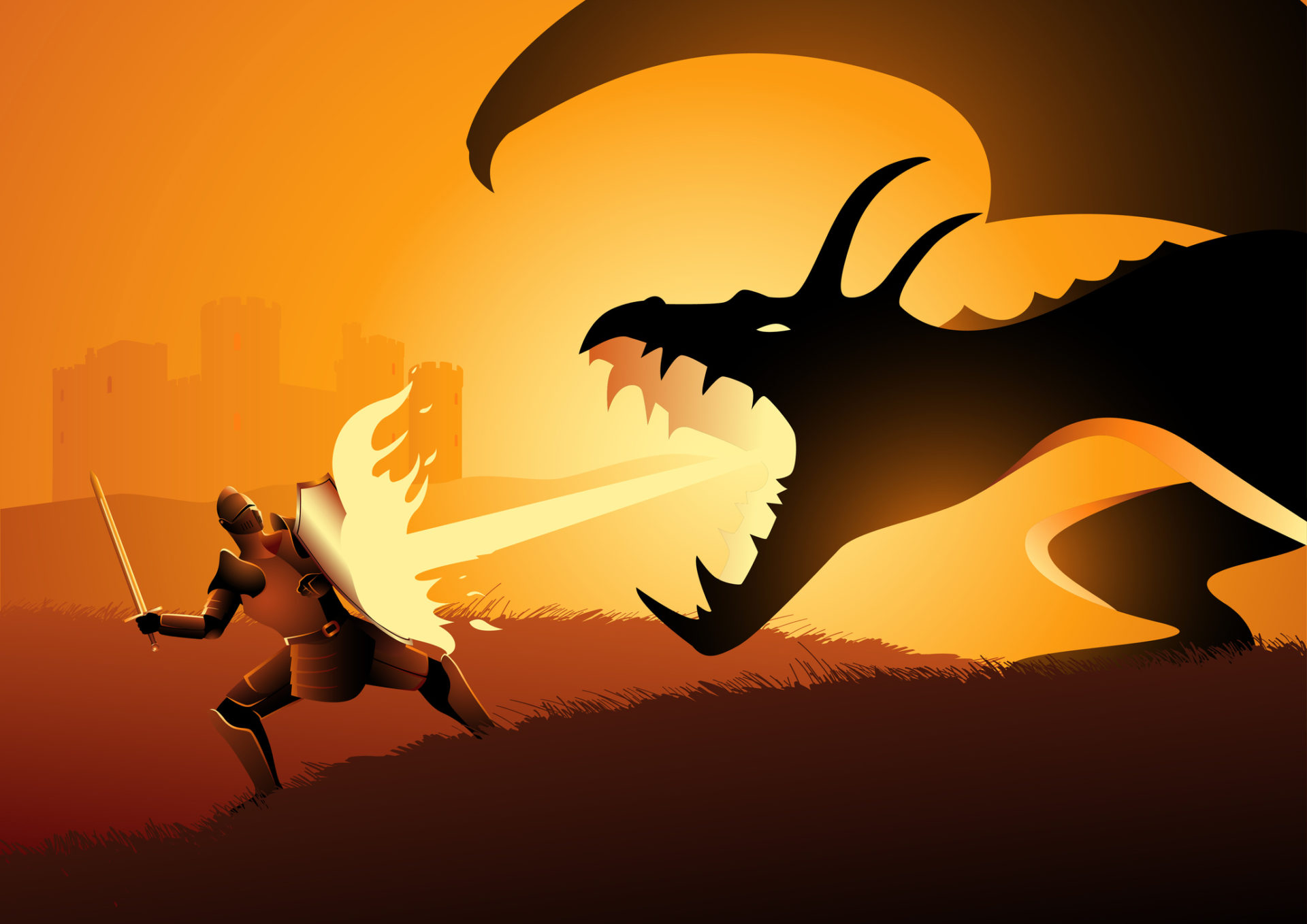 Knight fighting a dragon