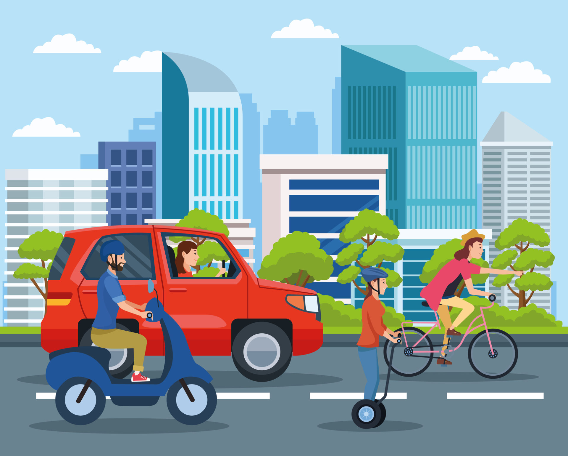 City transportation and mobility cartoons